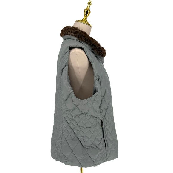 Eddie Bauer Quilted Vest Women's XL Goose Down Removable Faux Fur Collar Pockets - Picture 9 of 15